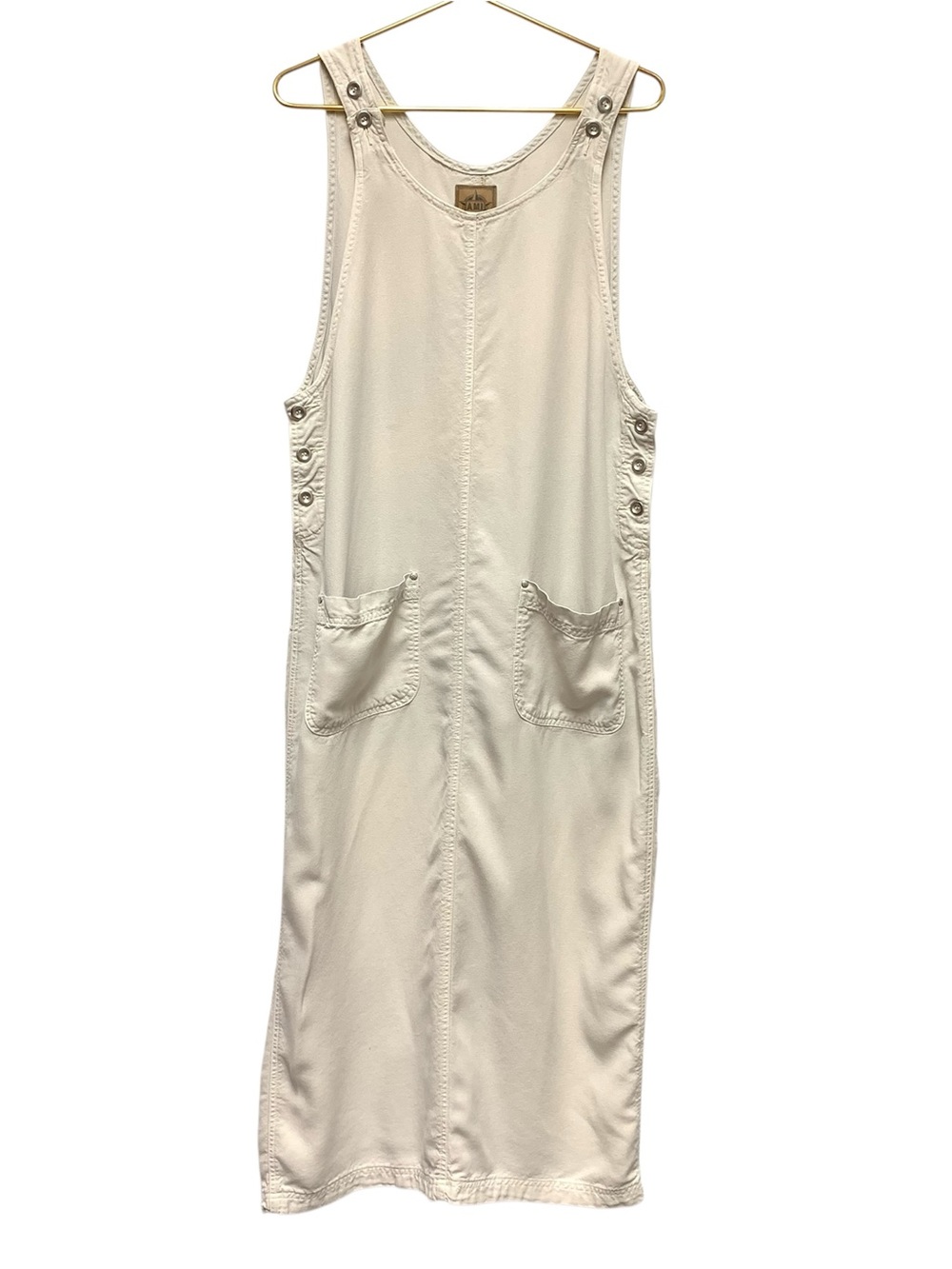 Vintage Long Jumper Dress Size L Beige Tencel Teacher Modest Granny Cottage 90s